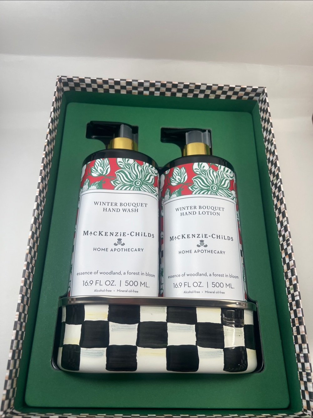 MacKenzie-Childs Winter Bouquet Hand Wash & Lotion Set - Red, Green, Black